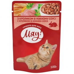 АКЦИЯ -25% Мяу Влажный корм для кошек с кроликом в нежном соусе 100 гр -  Влажный корм для котов -  Ингредиент: Кролик 