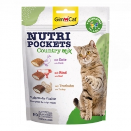 GimCat Nutri Pockets Country Mix & Multi-Vitamin Лакомства для кошек утка с говядиной и индейка с витаминами 150г - Вкусняшки и лакомства для котов