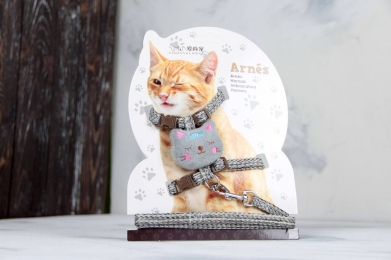 Комплект Котик, шлея с поводком для кошки меланж -  Амуниция для кошек - Другие     