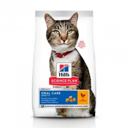 Hills SP Feline Adult Oral Care 1,5 кг сухой корм от зубного налета у кошек с курицей  -  Корм для выведения шерсти Hills   