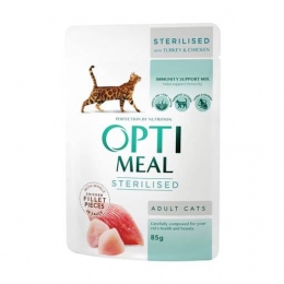 Optimeal Влажный корм для стерилизованных кошек с индейкой 12 шт 85г - Диетический корм для кошек