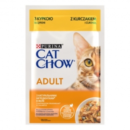 АКЦИЯ Purina CAT CHOW Adult С курицей и кабачками в желе влажный корм для кошек 85 г -  Консервы Cat Chow для кошек 