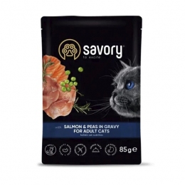 Savory Adult  Влажный корм для кошек с лососем и горошком в соусе 85 г -  Влажный корм для котов -   Класс: Супер-Премиум  