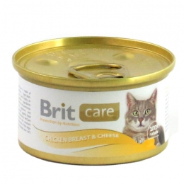 Brit Care Cat консерва для кошек с куриной грудкой и сыром 80г -  Консервы Brit для котов 