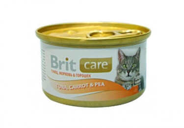 Brit Care Cat консерва для кошек с тунцом, морковью и горохом -  Консервы Brit для котов 