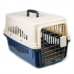 Переноска для собак IATA з металевими дверима синьо-бежева - Контейнери переноски для котів