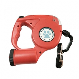 Рулетка с фонариком и пакетами для фекалий 5м/35кг трос Красная -  Рулетки для собак -   Длина 3,1 - 5 метров  