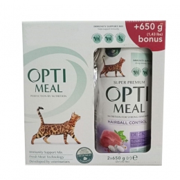 Optimeal ЗИ сухой корм для кошек с эффектом выведения шерсти утка 650г + 650г -  Сухой корм Оптимил для котов 