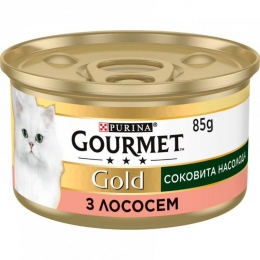 Gourmet Gold Соковита насолода Вологий корм для котів із лососем 85г - 