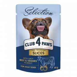 Клуб 4 лапы премиум Селекшн 85 гр для собак малых пород с говядиной и овощами в соусе 8063 - Недорогой корм для собак