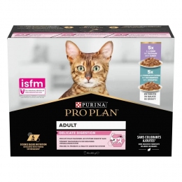 АКЦИЯ Purina Pro Plan индейка и рыба влажный корм для кошек с чувствительным пищеварением 7+3 паучи по 85 г -  Влажный корм для котов -  Ингредиент: Мясо 