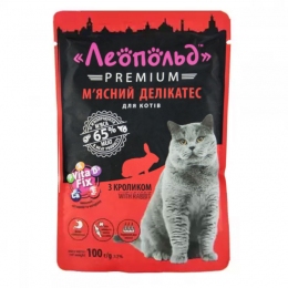 Леопольд premium Мясной деликатес с кроликом для кошек 100г 492348 -  Влажный корм для котов -  Ингредиент: Кролик 