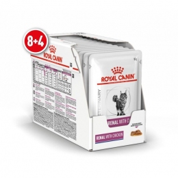 АКЦИЯ Royal Canin Renal Chicken Feline влажный корм для кошек при почечной недостаточности, 8+4 по 85 г -  Влажный корм для котов -   Потребность: Почечная недостаточность  