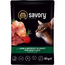 Savory Вологий корм для дорослих кішок ягня з буряком у соусі, 85 г -  Консерви для котів Savory 