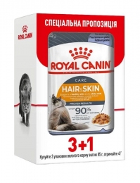 АКЦИЯ Royal Canin Hair & Skin Care Влажный корм для взрослых кошек 3+1 по 85 г -  Влажный корм для котов -   Класс: Супер-Премиум  