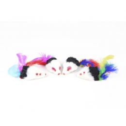 Мышь игрушка для кошек с погремушкой перо черно-белая SH04N -  Игрушки для кошек -   Вид: Мышки  