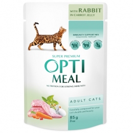 АКЦИЯ-22% Optimeal Rabbit Carrot Jelly влажный корм для кошек с кроликом в морковном желе 85 г -  Влажный корм для котов -   Потребность: Живущие в помещении  