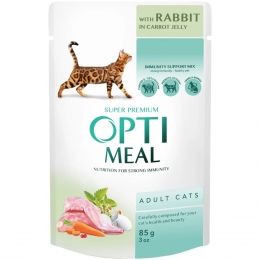 Optimeal Adult Cats с кроликом в морковном желе влажный корм для взрослых кошек 85 г -  Оptimeal консервы для кошек 