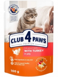 Club 4 Paws Premium индейка в желе для кошек 100 г Акция -25% -  Влажный корм для котов -   Класс: Премиум  