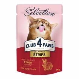 Клуб 4 лапы консерва для котов премиум полоски с кроликом в соусе 8087 -  Корм для выведения шерсти Club 4 Paws   