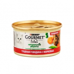 Gourmet Gold консерва для кошек с тушеной говядиной и морковью, 85 г -  Корм для выведения шерсти Gourmet Gold   