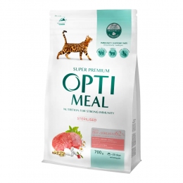 АКЦИЯ Optimeal с  говядиной и сорго сухой корм для стерилизованных кошек и 0,7+0,7 кг - 