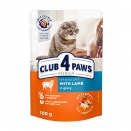 Club 4 paws (Клуб 4 лапы) влажный корм для котов Премиум ягнёнок в соусе 100г -  Влажный корм для котов -   Класс: Премиум  