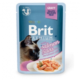 Brit Premium Cat pouch вологий корм для стерилізованих кішок філе лосося в соусі -  Консерви Brit для котів 