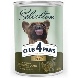 Club 4 Paws Premium Selection Вологий корм для дорослих собак, паштет із куркою та ягням, 400 г -  Вологий корм Клуб 4 Лапи для собак 