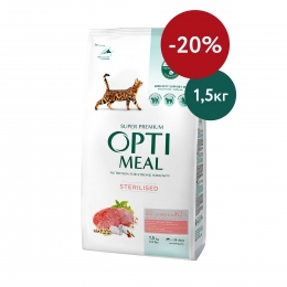 Акция Optimeal сухой корм для котов с высоким содержание говядины и сорго 1,5кг - Акции от Фаунамаркет