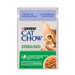 Cat Chow Sterilised консерва для стерилизованных кошек с ягненком и зеленой фасолью, 85 г - Консервы для кошек и котов
