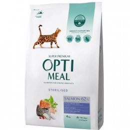 АКЦИЯ Optimeal Полно рационный сухой корм для стерилизованных кошек и кастрированных котов с лососем 4 кг -  Сухой корм для кошек -   Возраст: Стареющие  