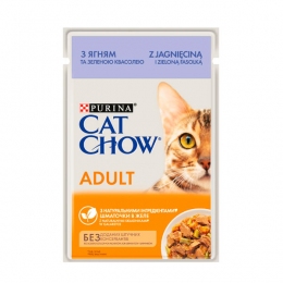 Cat Chow Adult консерва для котів з ягням і зеленою квасолею, 85 г -  Корм для виведення вовни -    