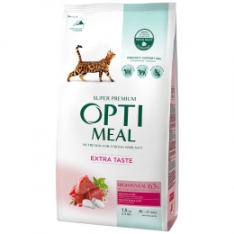 Акция Optimeal корм для котов с высоким содержанием телятины 1,5кг -  Сухой корм для кошек -   Ингредиент: Телятина  