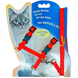 Комплект для котов шлейка и поводок (1,0*23-35/120 см) красный - Амуниция для кошек