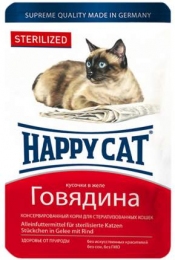 Happy cat консервы для кошек с говядиной в желе sterilisiert Rind Gelee 100г 4212 -  Корм для выведения шерсти Happy cat   