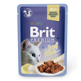 Brit Premium Cat pouch Філе вологий корм для котів яловичини в желе -  Корм для виведення вовни -    