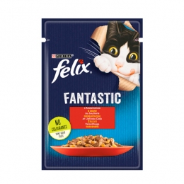 Felix Fantastic вологий корм для котів із яловичиною в желе, 85 г - 