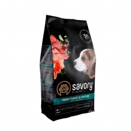 Savory Сухий корм для цуценят усіх порід зі свіжою індичкою і куркою -  Сухий корм для собак -   Інгредієнт Індичка  
