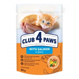 Клуб 4 лапи вологий корм для кошенят з лососем у соусі 80г -  Вологий корм для котів -   Вік Кошеня  