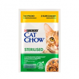Cat Chow Sterilised консерва для стерилизованных кошек с курицей и баклажанами, 85 г -  Корм для кошек с лишним весом Cat Chow   