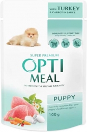 Optimeal Влажный корм для щенков с индейкой и морковью в соусе 100г -  Консервы для собак Optimeal 