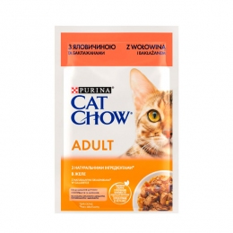 Cat Chow Adult консерва для котів із яловичиною та баклажанами, 85 г -  Корм для виведення вовни -    