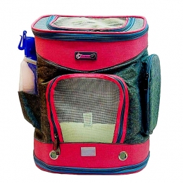 Рюкзак квадрат с сеткой 34х40х30 см серо-розовый - Рюкзаки переноски для собак
