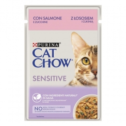 АКЦИЯ CAT CHOW Sensitive с лососем и цукини влажный корм для кошек 85 г -  Консервы Cat Chow для кошек 