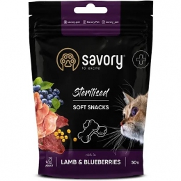Мягкое лакомство Savory для здоровья стерилизованных кошек ягненка с черникой 50 гр. -  Лакомства для кошек -   Потребность: Стерилизованные  