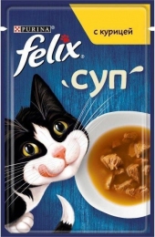 Purina Felix Влажный корм для кошек суп с курицей 48г  -  Влажный корм для котов Felix     