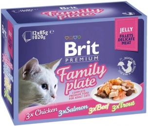 Набор паучей Brit Premium влажный корм для кошки - семейная тарелка в желе 12 шт. х 85 г -  Влажный корм для котов -  Ингредиент: Лосось 