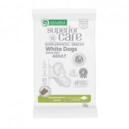 Лакомство Nature's Protection Superior Care White Dogs Hypoallergenic & Dental Care Беззерновое для взрослых собак всех пород, с белой рыбой 150 гр. -  Лакомства для собак -   Ингредиент: Рыба  