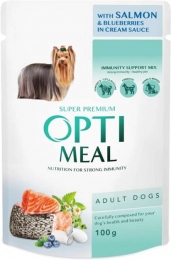 Optimeal Вологий корм для собак з лососем і лохиною в крем соусі 100г -  Вологий корм для собак -   Інгредієнт Лосось  